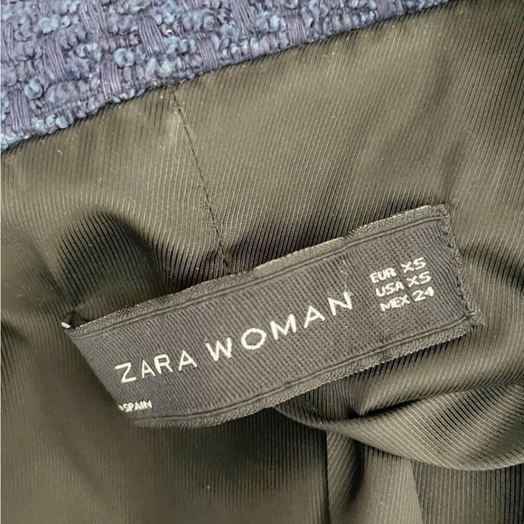 Zara Woman Blue Navy Frayed Tweed Knit Blazer Size Xsmall - Picture 15 of 16